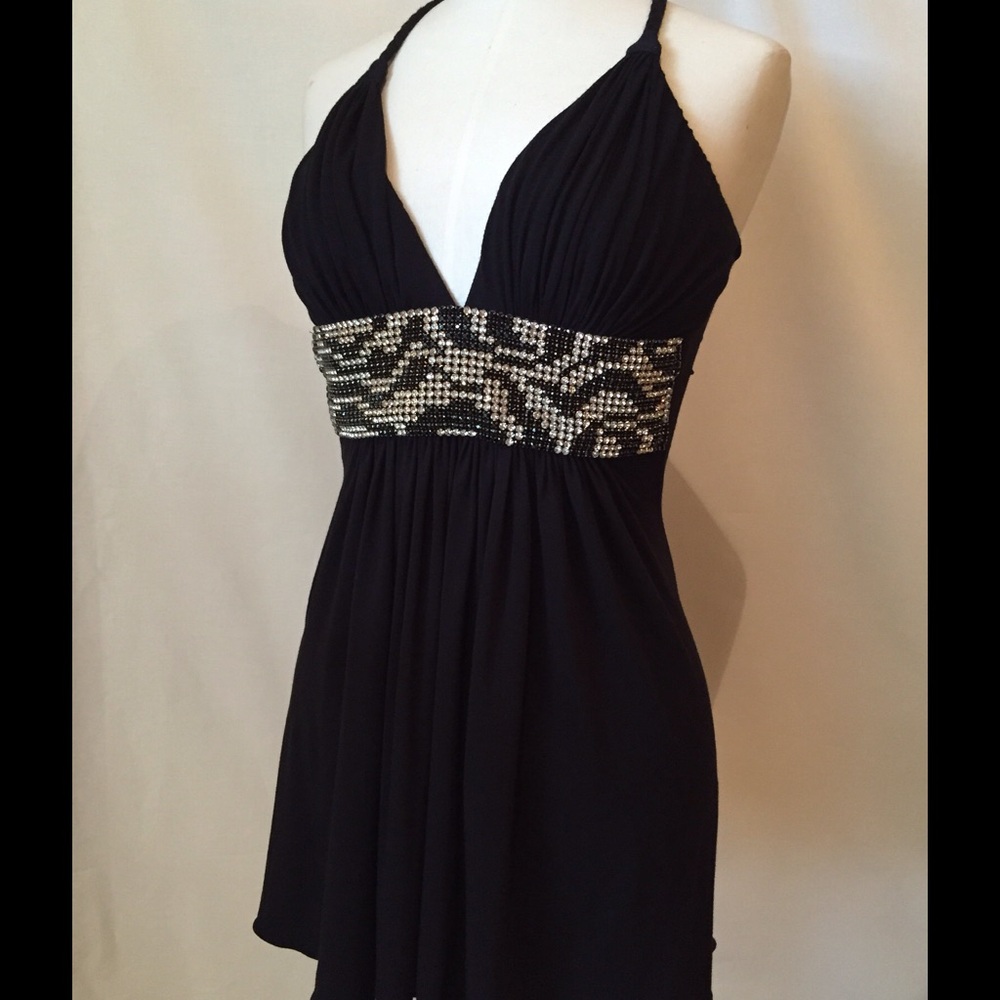 Sky Black Halter Top with Silver Accents